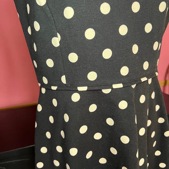 Ann Taylor V Neck Cotton Midi Dress Black wPolka Dots Size 8 - Picture 5 of 12